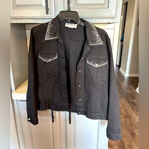 Black Embellished Studded Denim Jacket